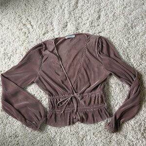 Zara Brown Puff Sleeve Wrap Blouse